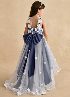 Azazie Celia Robe Demoiselle D'honneur Fillette Robe Trapèze en Tulle Dentelle Bleu Orageux image2