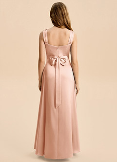 Azazie Kiki Junior Rose Gold A-Line Bow Stretch Satin Dress image2