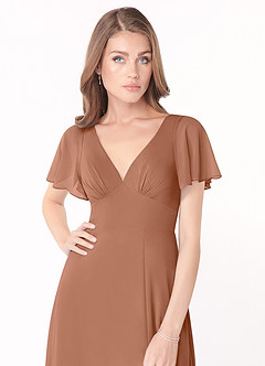 Azazie Kimber Robes de demoiselle d'honneur Robe Trapèze en Mousseline de soie Manches à volants Bronze image5