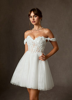 Azazie Sorel Wedding Dresses Diamond White Ball-Gown Off the Shoulder Lace Dress image6