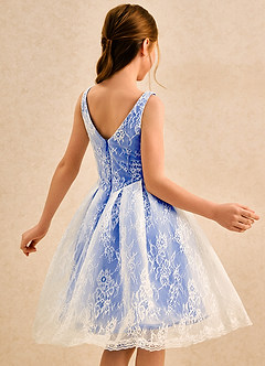 Azazie Cubbie Girls Formal Robe Demoiselle D'honneur Fillette Robe Trapèze en Dentelle Bleu Roi image2