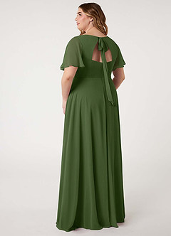 Azazie Kimber Bridesmaid Dresses Olive A-Line Flounce Sleeve Chiffon Dress image12