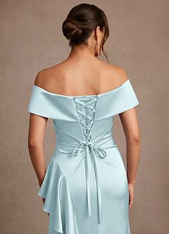 Azazie Kirsty Mother of the Bride Dresses Cloud Blue Sheath Off the Shoulder Stretch Satin Dress image6