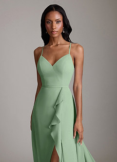 Azazie Naeem Bridesmaid Dresses Matcha A-Line V-Neck Ruffle Chiffon Dress image5