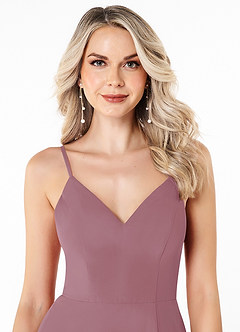 Azazie Lena Bridesmaid Dresses Vintage Mauve A-Line Lace Chiffon Dress image4