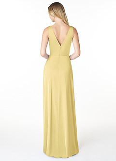 Azazie Nelly Brautjungfernkleider A-Linie Plissee mit V-Ausschnitt Stretch-Satin Kleid Zitronensorbet image2