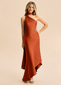 Azazie Briony Junior Etui Plissee Stretch-Satin Kleid Paprika image3