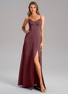 Azazie Talina Robes de demoiselle d'honneur Robe Trapèze en Satin extensible Sangria image3