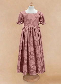 Azazie Joss Flower Girl Dresses Dusty Rose A-Line with Sleeves Floral Burnout Dress image4