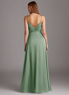 Azazie Calissa Bridesmaid Dresses Matcha A-Line V-Neck Pleated Stretch Satin Dress image2