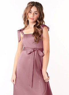 Azazie Barbara Junior Vintage Mauve A-Line Bow Stretch Satin Dress image5