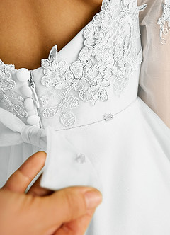 Azazie Precious Flower Girl Dresses Diamond White A-Line Lace Tulle Dress image6