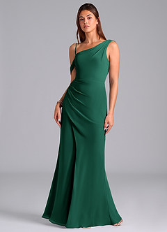Azazie Madelyn Bridesmaid Dresses Emerald Mermaid One Shoulder Chiffon Convertible Dress image4