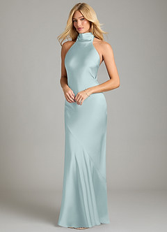Azazie Velli Bridesmaid Dresses Mist Mermaid High Neck Stretch Satin Dress image1