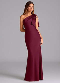 Azazie Yuanna Bridesmaid Dresses Mulberry Mermaid One Shoulder Stretch Satin Dress image5