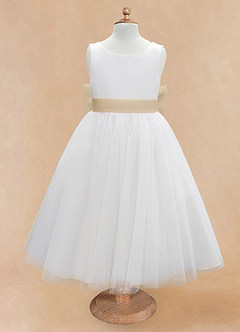 Azazie Kavi Flower Girl Dresses Ivory Champagne A-Line Bow Matte Satin Dress image7