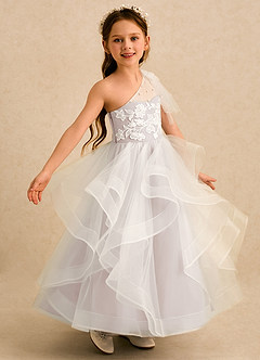 Azazie Zoey Flower Girl Dresses Rose Petal Ball-Gown Lace Tulle Dress image1