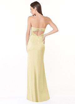 Azazie Leonis Jurken voor bruidsmeisjes Converteerbaar Jurk van Stretch Satijn met Zeemeermin Geplooid Citroensorbet image4
