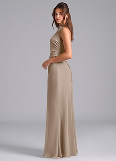 Azazie Evadne Bridesmaid Dresses Taupe Sheath Pleated Chiffon Dress image6