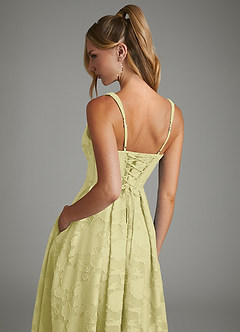 Azazie Isabella At-home Try On Dresses Lemon Sorbet A-Line Corset Floral Burnout Dress image2