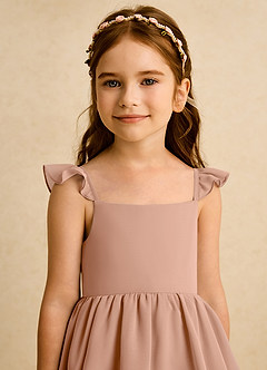 Azazie Boba vestidos de niña de las flores Vestido de Champán Rosado de Gasa de Corte En A con Escote Cuadrado image8