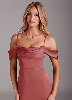 Azazie Saige 신부 들러리 드레스 인어 오프 더 숄더 스트레치 새틴 발목 길이 드레스 image2