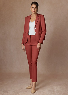 front Whitney Terracotta Refined Weave Performance Full Length Pants Suit