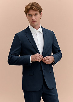 front Miles Navy Blue Seersucker Trousers Suit