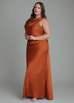 Azazie Kieryn Bridesmaid Dresses Cinnamon Mermaid Pleated Stretch Satin Dress image10