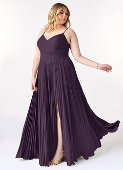 Azazie Vini Brautjungfernkleider A-Linie V-Hals Gefaltet Chiffon Kleid Pflaume image10