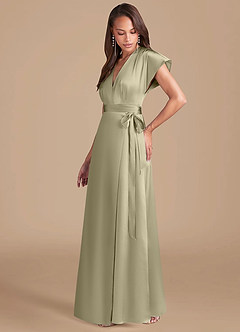 Azazie Nico Brautjungfernkleider A-Linie Plissee Metallischer Satin Kleid Moosgrün image3