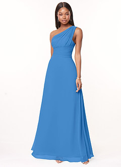 Azazie Ashley Bridesmaid Dresses Blue Jay A-Line Ruched Chiffon Dress image1