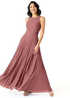 Azazie Lindie Robes de demoiselle d'honneur Robe Trapèze en Mousseline de soie Plissé à encolure dégagée Améthyste image3