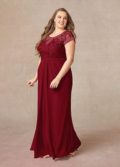 Azazie Silvia Abiti per la Madre della Sposa Abito A-Line in Chiffon Pizzo Borgogna image9