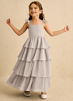 Azazie Boba vestidos de niña de las flores Vestido de Escarcha de Gasa de Corte En A con Escote Cuadrado image3