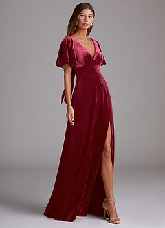 Azazie Kimber Robes de demoiselle d'honneur Robe Trapèze en velours avec poches Bourgogne image3