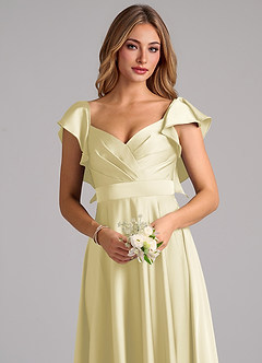 Azazie Leilani Bridesmaid Dresses Lemon Sorbet A-Line Ruched Stretch Satin Dress image5