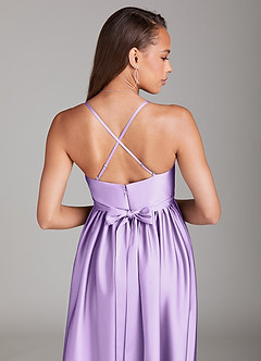 Azazie Llana Robes de demoiselle d'honneur de maternité Robe Trapèze avec poches Longueur ras du sol Satin extensible image4