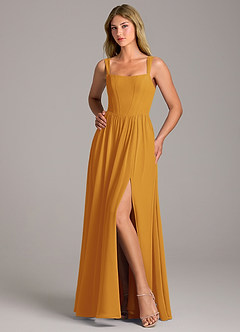 Azazie Rosaline Brautjungfernkleider A-Linie Seitliche Cut-Outs Chiffon Kleid Butterscotch image5
