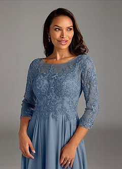 Azazie Marge Brudens mor kjoler A-Line Scoop Blonde Chiffon Te-længde Kjole image5