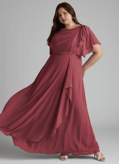 Azazie Aaliyah vestidos de dama de honor modestos Vestido de Corte En A Plisado Scoop Hasta el suelo Gasa image8