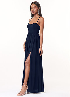 Azazie Marilyssa Bridesmaid Dresses Dark Navy A-Line Corset Stretch Chiffon Dress image3