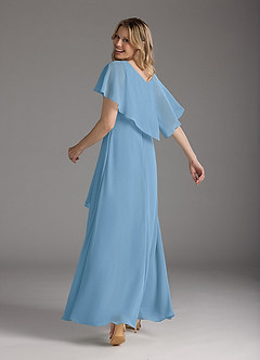 Azazie Eliza Mother of the Bride Dresses Steel Blue A-Line V-Neck Pleated Chiffon Dress image3