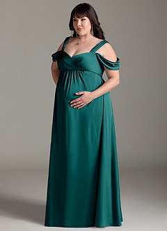 Azazie Rhea Robes de demoiselle d'honneur de maternité Robe Trapèze Épaule nue plissée Longueur ras du sol Satin extensible image11