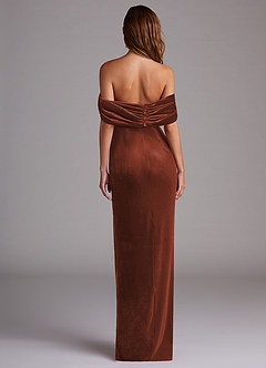 Azazie Shay Jurken voor bruidsmeisjes Converteerbaar Jurk van flueel met Kolom Off the Shoulder Terracotta image3
