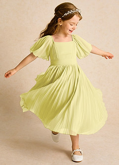 Azazie Gisele Flower Girl Dresses Lemon Sorbet A-Line Pleated Chiffon Dress image2
