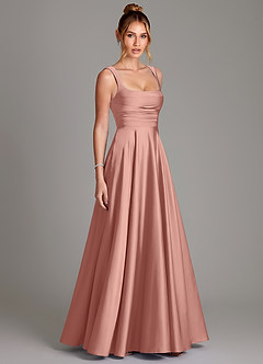 Azazie Azaria Bridesmaid Dresses Rosette A-Line Corset Stretch Satin Dress image4