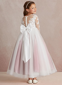 Azazie Elodie Flower Girl Dresses Ivory Dusty Rose Ball-Gown Lace Dress image4