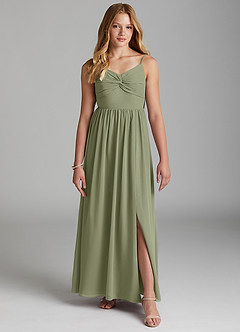 Azazie Zeya Junior Pistachio A-Line Chiffon Dress image3
