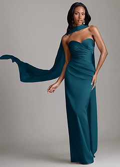 Azazie Sonora Vestidos de damas de honor Vestido de Azul Tinta de Satén Elástico de Corte Recto con Sin tirantes image1